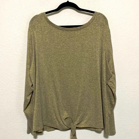INC International Concepts Top Blouse Long Sleeve Tie Front Gold Metallic 2X - Picture 1 of 4